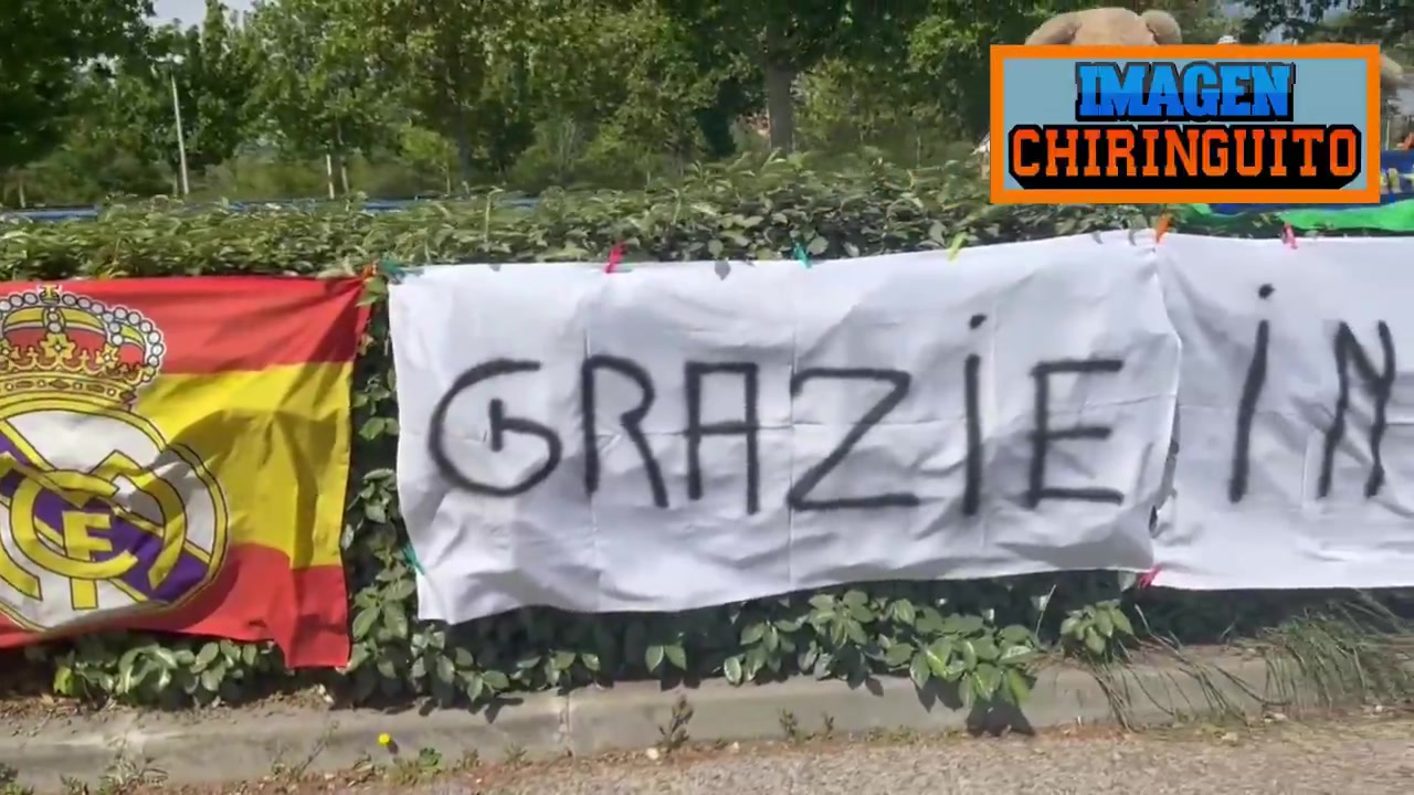 感谢!巴萨遭淘汰后皇马基地外现标语感谢国米,周末将迎国家德比